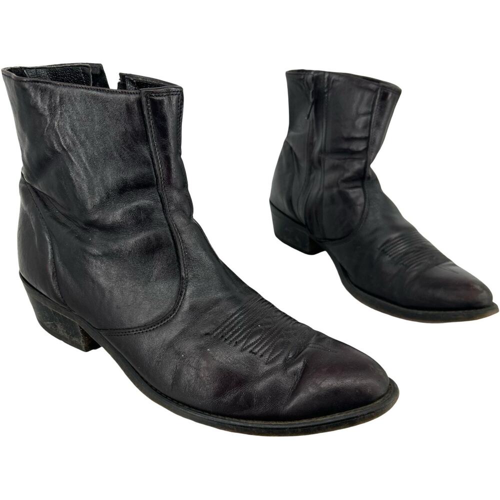 VTG Mens Dark Burgundy Leather Laredo Fletcher Western Ankle Zip Boots 9 EE Wide